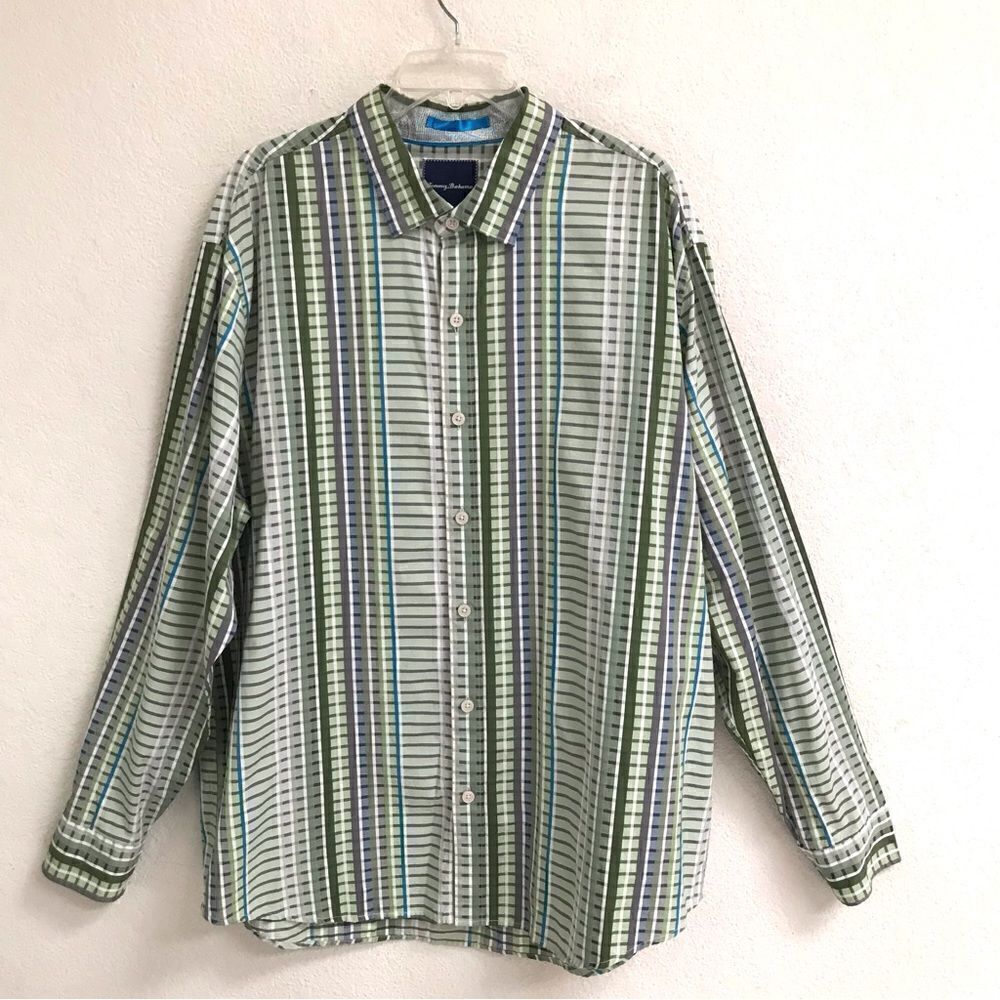 Tommy Bahama pima cotton plaid button up long sleeve shirt XXL
